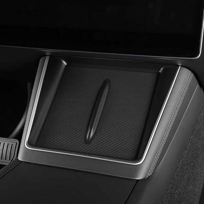 LUCKEASY Wireless Charging Pad for Tesla Model Y Juniper 2025 2026 Center Console Wireless Charger Pad Non-Slip Silicone Mat for Model Y Accessories Black (Carbon Fiber Texture)