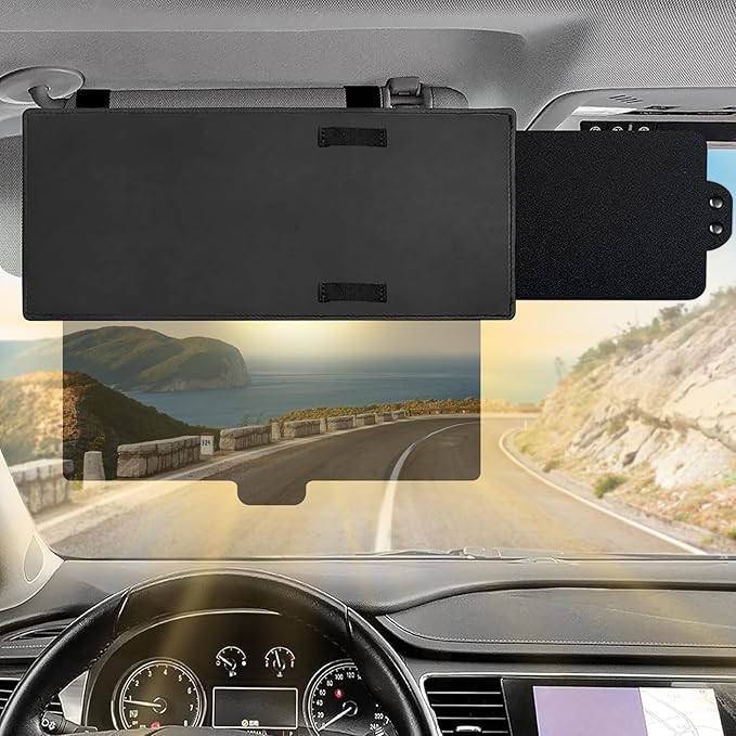 Polarized Car Sun Visor Extension with PC Lens and Side Sunshade, Anti-Glare Visor for Most Cars (Dark Brown)