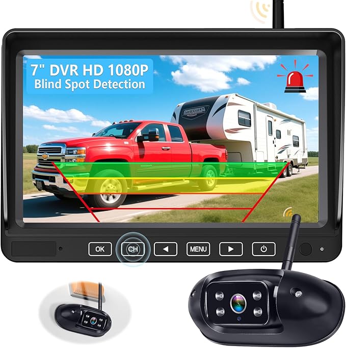 20-Mins Easy Install RV Backup Camera Wireless for Furrion: HD 1080P Rear View Camera with 7-Inch DVR Monitor - Clear Night Vision Wide View Reverse Camera with AI Detection