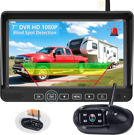 20-Mins Easy Install RV Backup Camera Wireless for Furrion: HD 1080P Rear View Camera with 7-Inch DVR Monitor - Clear Night Vision Wide View Reverse Camera with AI Detection
