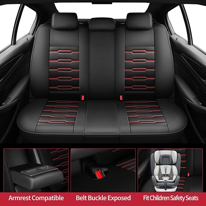 Fit Elantra Car Seat Covers for Hyundai Elantra 2017-2024 2025 2026 - Upgraded Premium Waterproof & Breathable Leather,Airbag Compatible, All-Weather Seat Cushion Protector(Full Set,Black+Red)