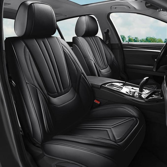 Car Seat Covers, Premium Leather Car Seat Covers, Waterproof and Breathable Seat Covers, Universal Car Seat Protector Fit for Cars, Trucks, SUVs, Pick-ups (Black, 2 PCS Front Seat)