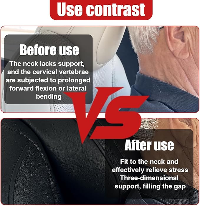 Car Neck Pillow, Memory Foam Ergonomic Auto Headrest Cushion Pillow, Relieve Driving Fatigue Car Neck Support Pillows, Comfortable Leather Vehicle Seat Pillows with Adjustable Strap (Black)