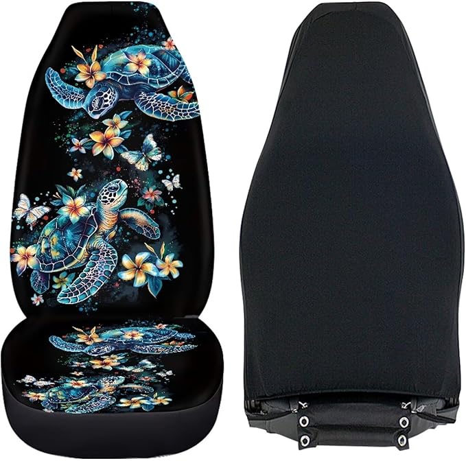 Car Seat Cover Set of 2 Car Seat Covers,Breathable Soft Bucket Seats High Back Seats Protector Cushion Universal Fit Most Vehicle Interior Set(Blue Sea Turtle with Fresh Flowers 51)