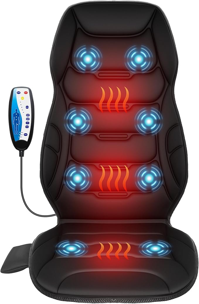 COMFIER Massage Chair Pad, Back Massager with Heat for Back Pain Relief, Chair Massage Mat with 5 Vibration Mode & 8 Massage Motors,Chair Massager for Office Home Recliner,Gifts for Mom Dad