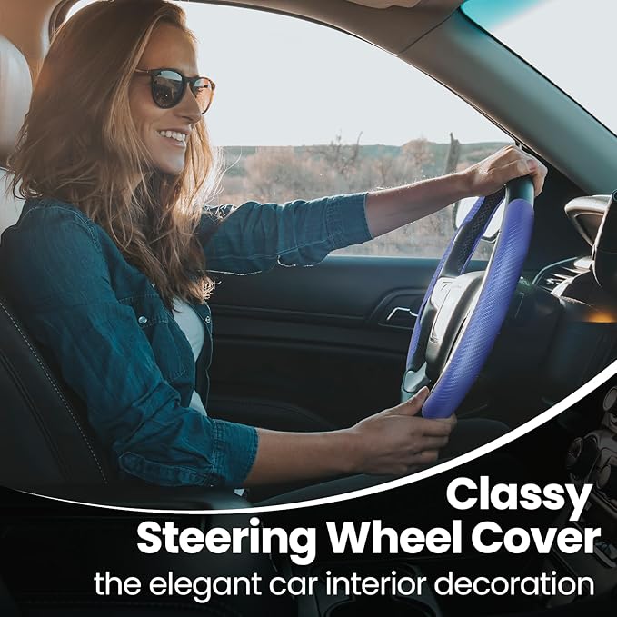 GSPSCN Universal Car Carbon Fiber Steering Wheel Cover Anti-Skid,Butterfly Steering Wheel Cover,Non-Slip Segmented Steering Wheel Protector,Fit for 99% Cars,Car Interior Accessories (Blue)