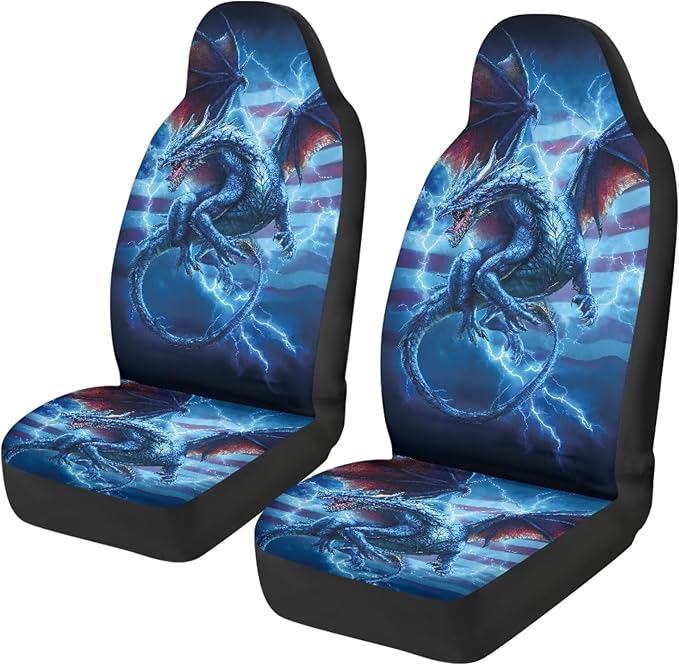 Lightning Dragon Car Front Seat Covers Breathable Car Seat Cover Stretch Polyester Fabric Cover Non Slip Fashion Auto Interior Universal for Cars SUV