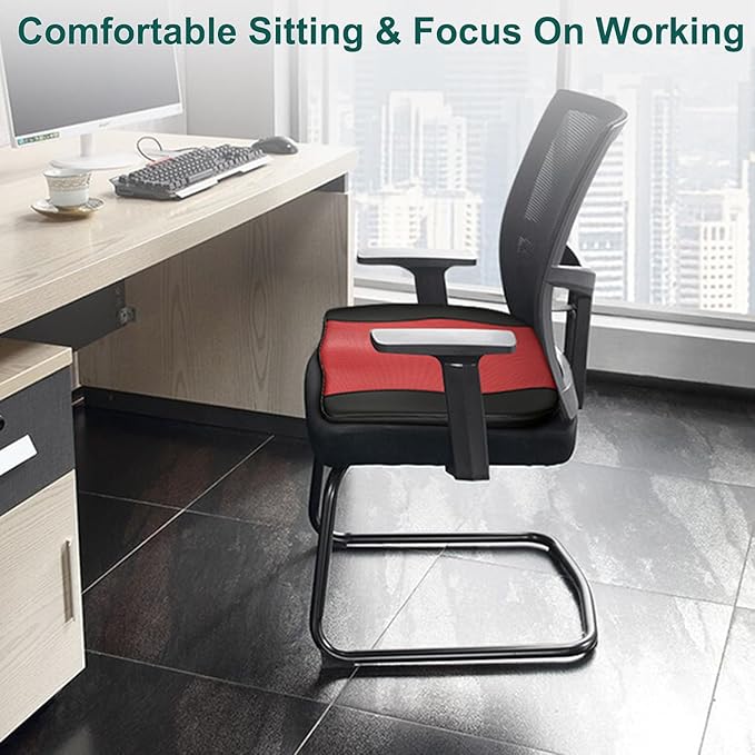 Car Seat Cushion,Thickened Comfort Memory Foam Seat Cushions for Car and Office Chair - Sciatica & Lower Back Pain Relief, Driver Seat Pillow for Auto, Office Chair, Wheelchair Pad-Black Red