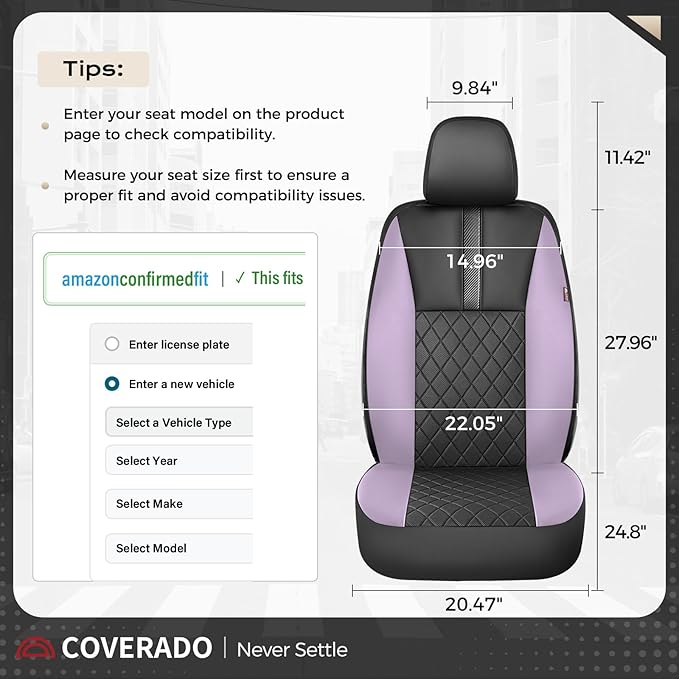 Coverado Car Seat Covers Full Set, Automotive Leather Seat Covers for Car，Universal Fit Front Back Seat Cover, Non-Slip Waterproof Breathable Car Seat Protector