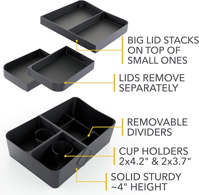 TWRAPS Floor Console Organizer for Rivian R1S & R1T 2021-2026, Lower Center Console Storage Tray Box Caddy with Premium Leather Liner Inserts, R1 Interior Accessory for Rivian