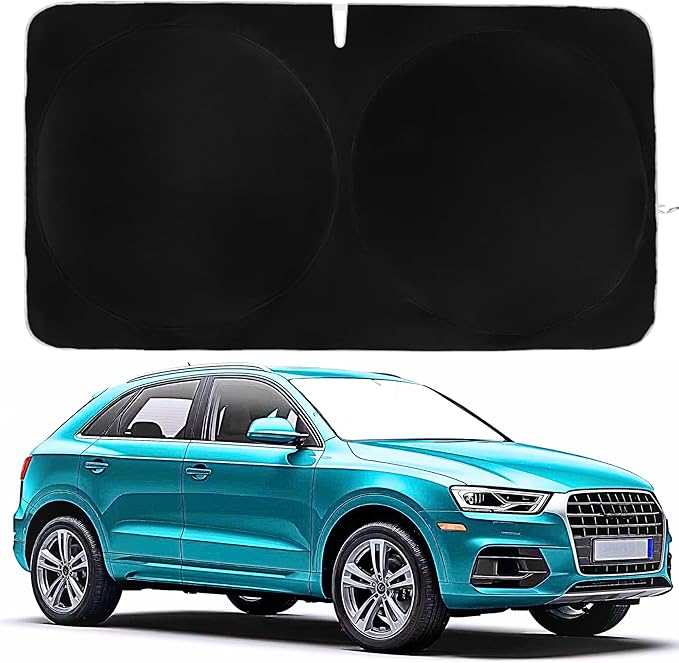 Windshield Sun Shade -Certified 99.87% UVB & 99.02% UVA Car Sun Shade. Award Winning Sunshade - Patented Technology | Compatible for Audi Q3 (2013-2018) | Car Shades by Kinder Fluff