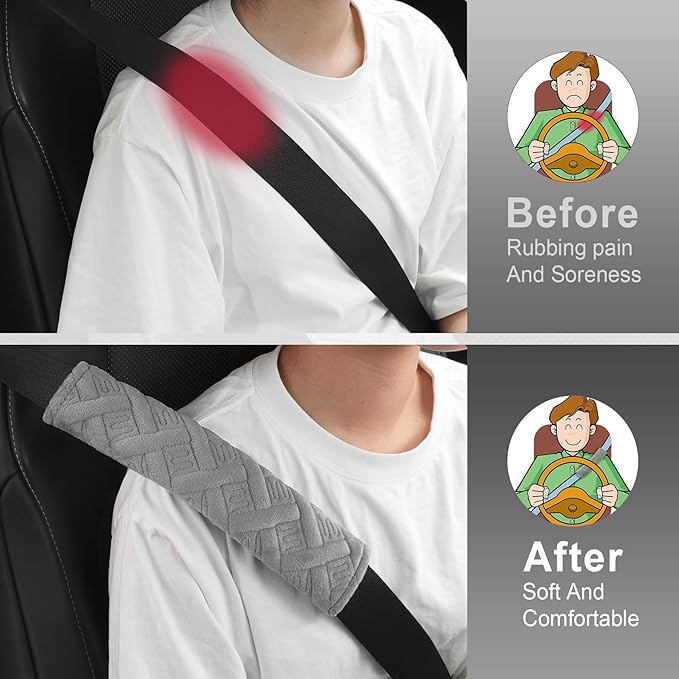 JUSTTOP 2-Pack Universal Car Seat Belt Pads Cover for A More Comfortable Driving, Seat Belt Shoulder Strap Covers Harness Pad for Car Interior Accessories(Grey)