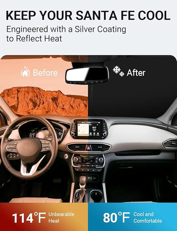 Proadsy 2026 Upgrade Front Windshield Sun Shade Foldable Sunshade Protector Custom Fit 2019-2023 Santa Fe, SE, SEL, SEL Plus, Limited, Ultimate Accessories