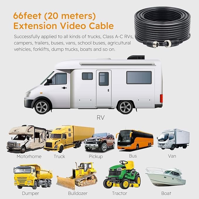 Backup Camera for Trucks, Two Installation Methods, No Interference, No Delay, 7" Wide Screen and Night Vision IP68 Waterproof Backup Camera for Box Truck, Bus, Caravan, Camper Van, Boat, Yacht