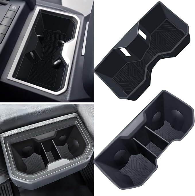 Center Console Cup Holder Inserts for Toyota Tacoma 2026 2025 2024, Silicone Front & Rear Cup Holder Liners Interior Accessories Cup Holders Covers Protector for 2024-2026 Tacoma, Black