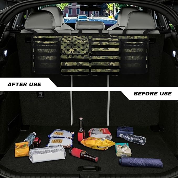 Camo USA Truck Organizers for Men Waterproof Back Seat Organizer Hanging Storage Bins, Foldable Backseat Organizer for SUVs & Sedans, Sturdy Car Organization Accessories