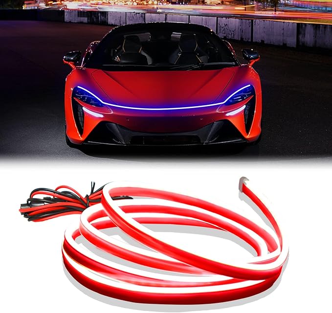 DIBMS 71-inch High-Brightness Car Hood Gap LED Light Strip - Daytime Running Lights Universal Auto Exterior Decor Accessories (Blue)