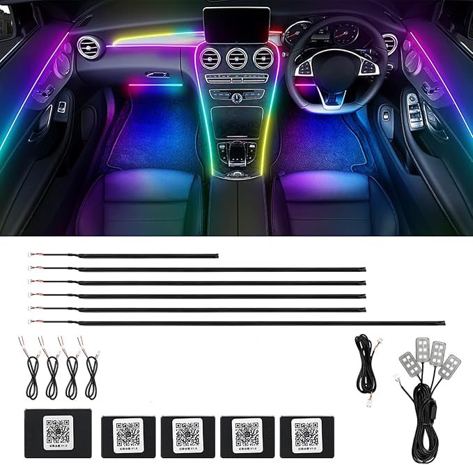 Dreamcolor Acrylic Interior Car LED Strip Lights, Car Ambient Lighting Kit with APP Control, Decorative Lights with Dynamic Chasing Sync to Music, RGB Neon Lighting (10 in 1)