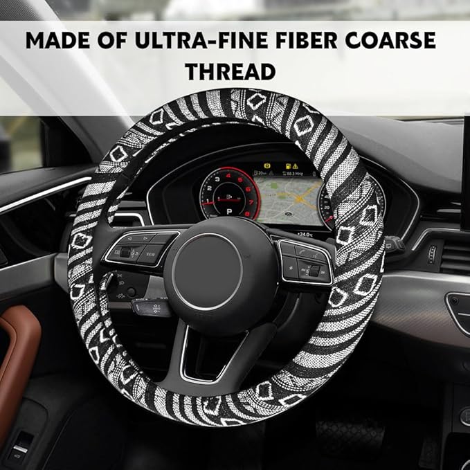 Boho Steering Wheel Cover, Steering Wheel Cover Women, 15 inch Hippie Style Protector Covers, Universal Ethnic Flax Cloth Car Accessories Universal for SUV Van Truck (Hippie-E)