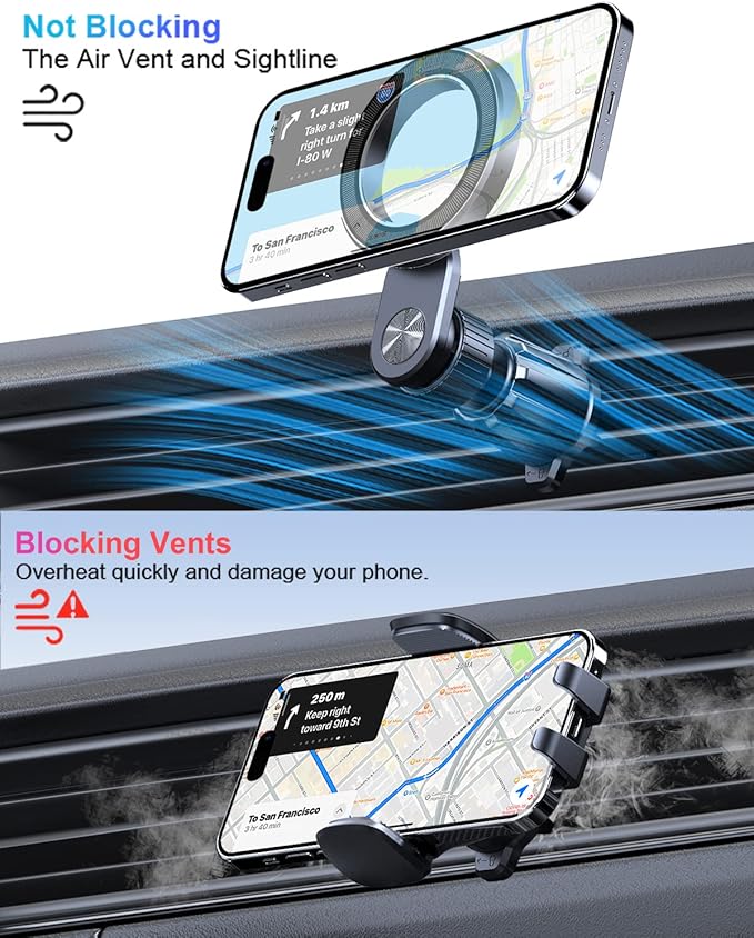 OQTIQ for MagSafe Car Mount, 360° Adjustable 17 N52 Strong Magnets, Air Vent Phone Mount Compatible with iPhone 12-17 Series and Phones with MagSafe Case