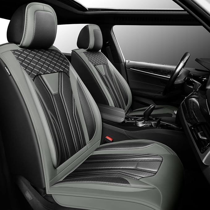 Fit Tucson Car Seat Covers Premium Leather for Hyundai Tucson 2010-2025 2026. Waterproof， Breathable, Scratch-Resistant & All-Weather Seat Cushion Protector (Front Seat, Gray&Black)