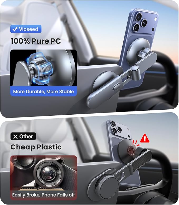 VICSEED Tesla Phone Mount【Strongest Magnet Power】Foldable Hidden Tesla Phone Holder Fit for All Phone, Tesla Model 3 Model Y for MagSafe Car Mount, Tesla Model 3 Accessories, Tesla Model Y Accessories