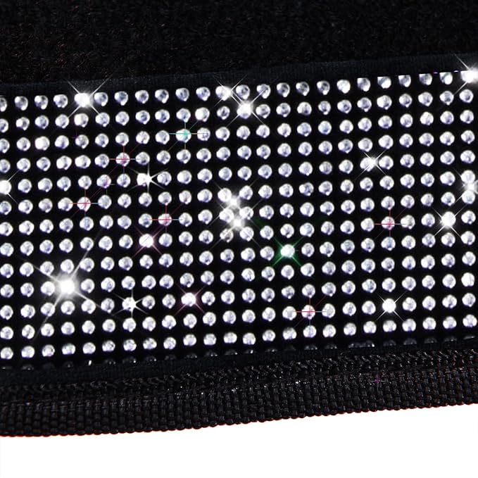 CAR PASS Bling Diamond Car Floor Mats, Shining Rhinestone Carpet Sparkly Glitter Crystal with Anti-Slip PVC Heel Pad Waterproof Universal Fit Automotive SUV,Sedan,Van,Cute Girl Women,4pcs Black Sliver