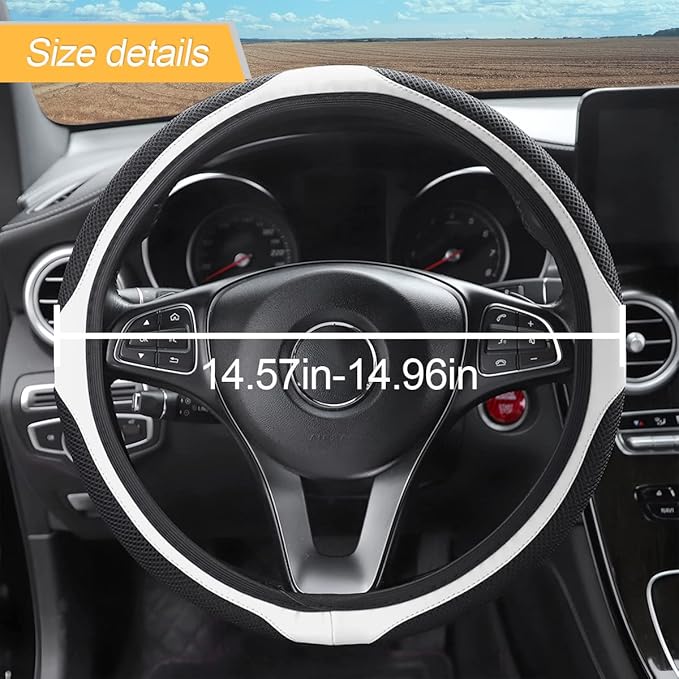 LoyaForba Car Steering Wheel Cover, Universal 14.5-15 Inch, Soft Anti-Slip Neoprene Protector for Steering Wheel, Breathable Odorless and Elastic Stretch, Car Accessory for SUV, Van, Truck (White)