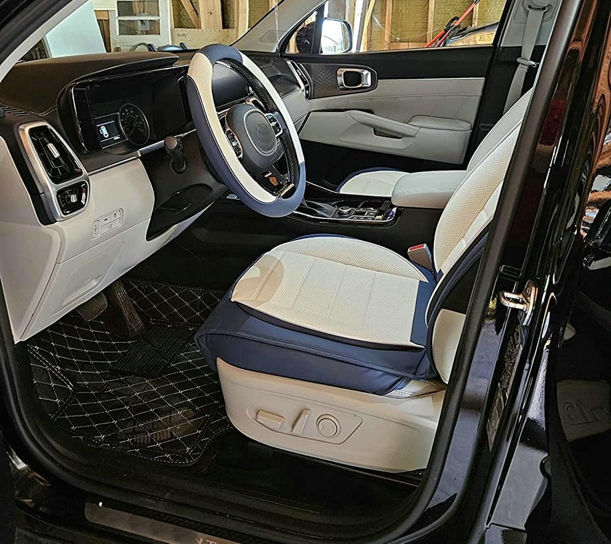 Custom Car Floor Mat Compatible with BMW Mercedes-Benz Toyota Cadillac Lexus Honda Infiniti Nissan Hyundai Kia Audi All Models Cars Sedans SUVs Automotive Mats (Black Stripe)