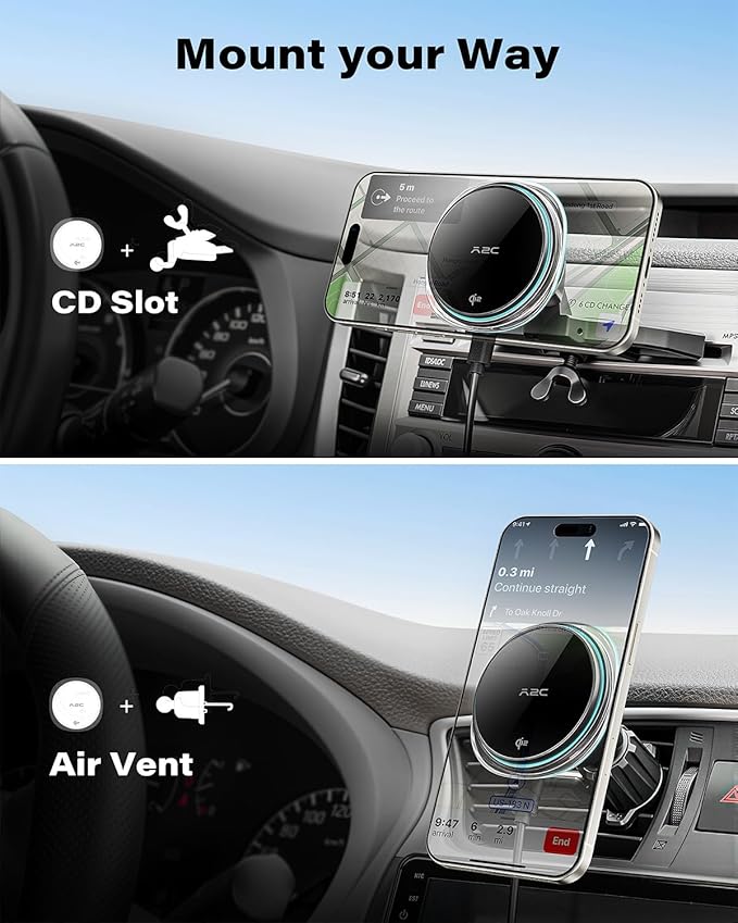 A2C Qi2 15W Wireless Car Charger CD Mount for MagSafe, Magnetic Wireless Charger Car Air Vent | CD Slot with TEC Thermoelectric Cooler Module, Fast Charging for iPhone 17 16 15 14 13 12 Series