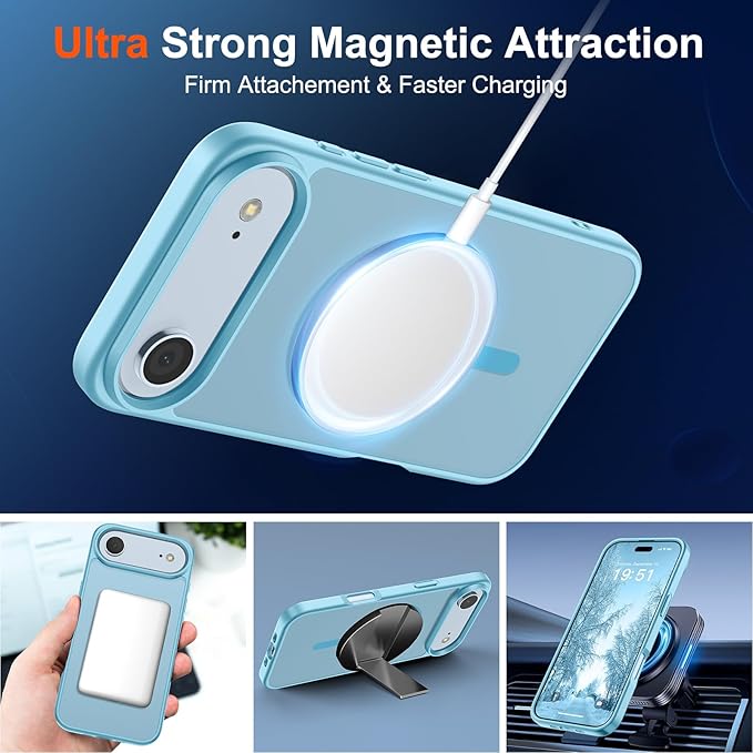 SUPFINE Magnetic for iPhone Air Case (Compatible with MagSafe)(Military Grade Drop Protection) Slim Translucent Matte Shockproof with Anti-Fingerprint Phone Cover for 17 Air,Light Blue