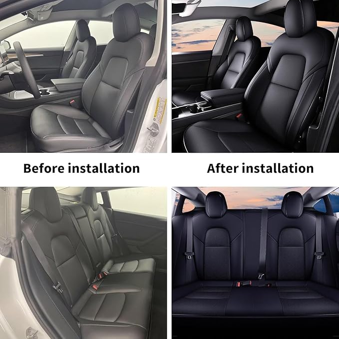 AOMSAZTO Car Seat Cover Fit for Tesla Model 3 2017 2018 2019 2020 2021 2022 2023 - Seat Covers Full Set Customized Black