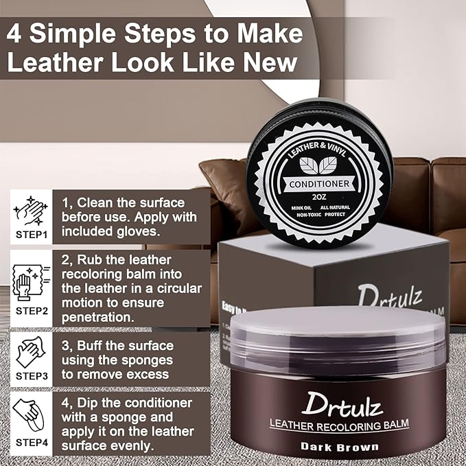 Dark Brown Leather Recoloring Balm, Leather Color Restorer Conditioner, Leathercraft Repair Kits for Vinyl Furniture, Sofa, Car Seats, Shoes - Repair Color on Faded & Scratched Couches