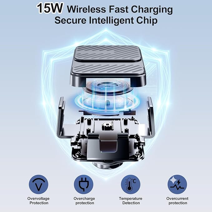 3 in 1 Wireless Car Charger, Phone Holders for Your Car 15W Fast Charging Auto Clamping, Car Phone Mount for iPhone 17 16 15 14 13 Mini Pro Max XR, Samsung Galaxy S25 Ultra S24 S23 S22 S21