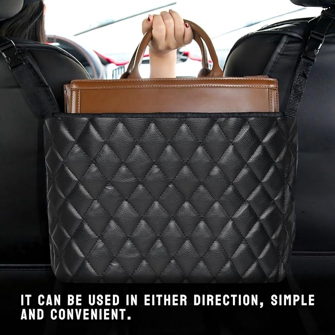 Car Handbag Holder Between Seat Durable Leather Seat Back Organizer Pet & Kids Driver Storage Netting Pouch Driver Storage Netting Pouch (Upgraded Black B)