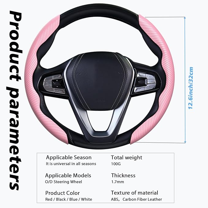 WOCOCN 2pcs Car Steering Wheel Cover,Anti-Skid Carbon Fiber Steering Wheel Protector for Men Women,Multiple Color Options,Universal for Most Car Interiors Accessories (Pink)