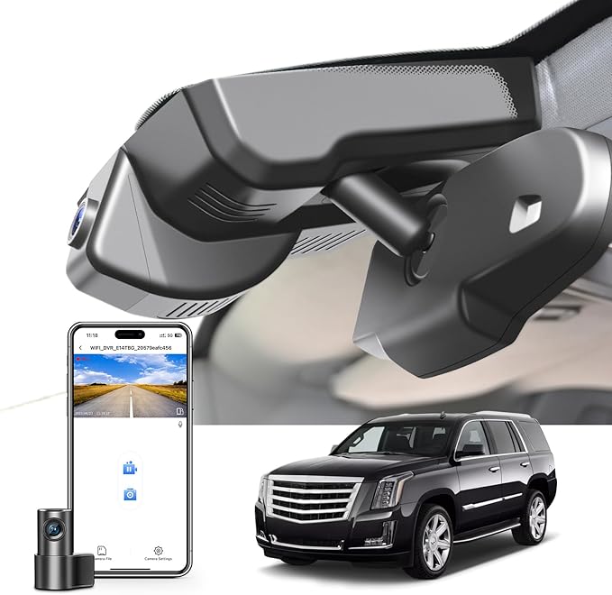 Mangoal Front 4K & Rear 1080p Dash Cam for Cadillac Escalade/Escalade ESV 2015-2020(Model B), Model B & Model C Have Same Models Years but Vehicle Sensor Cover are Different, WiFi & App, 128GB Card