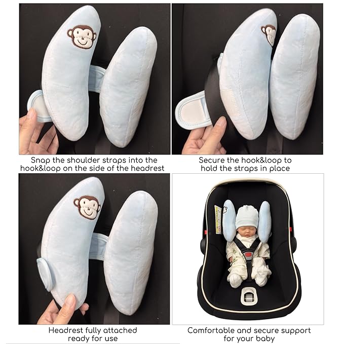 Adjustable Baby Head Neck Support Pillow,Baby Travel Pillow Cushion for Car Seat,Stroller Headrest Pillow for Infants,Head and Neck Support Pillow for Pushchair,Blue