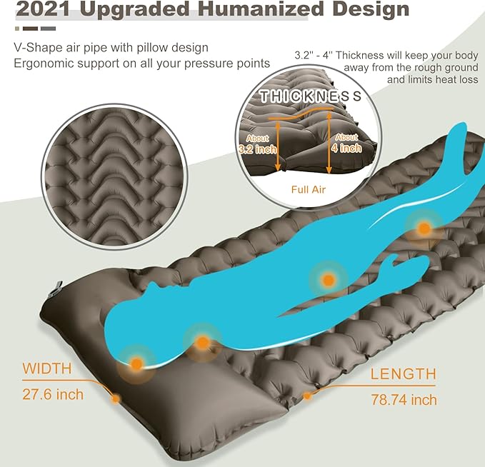 MEETPEAK Camping Pad, Foot Press Inflatable Sleeping Pad Extra Thick Lightweight Camping Sleeping Mat Ultralight Compact Waterproof Air Mattress for Outdoor Hiking Hammock Backpacking Sleeping Bag