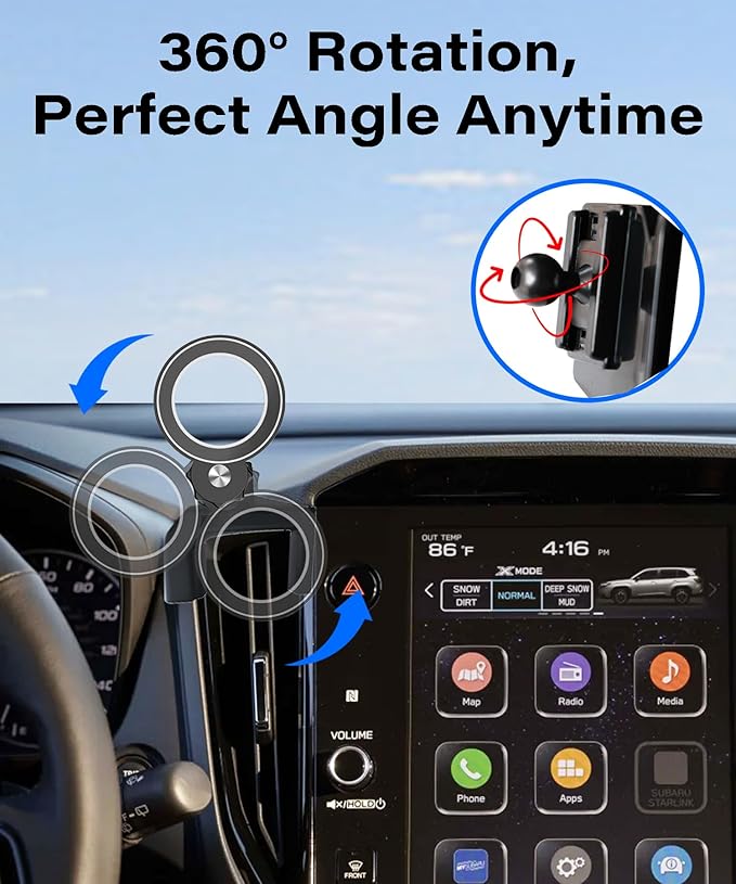 Magnetism Car Phone Holder for Subaru Forester 2025 2026 Accessories Compatible with MagSafe Hands-Free 360 Degree Rotation Adjustable Cell Phone Mount Does Not Affect Air Vent