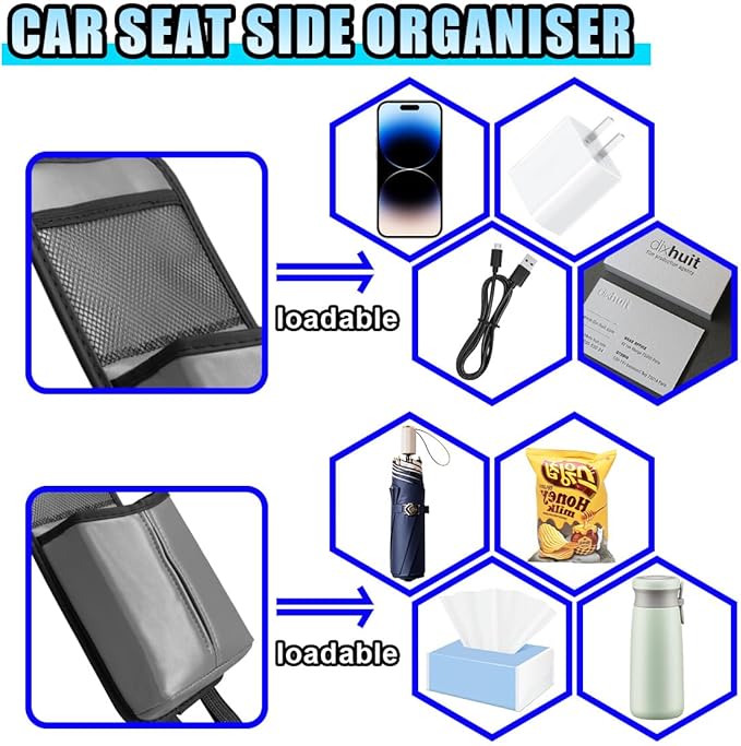 2-in-1 Tissue Holder Car Seat Storage Hanging Bag- Multi-Function Water Bottle Holder Bag Car Seat Side Organizer for Phone & Drink- Large Cup Holder Auto Stuff Holder with Mesh Pocket for Cars (Grey)