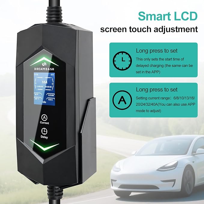Level 2 EV Charger,40Amp 9.6KW,(WiFi APP/Plug-Play),240V NEMA 14-50 Plug,25ft ETL Listed Cable/J1772 Connector,IP66 Waterproof,Adjustable Current,Delay Timer,Electric Vehicle Charging Stations