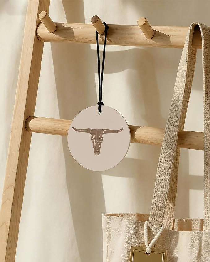 Boho Beige Western Round Car Air Freshener 4 Pcs, Preppy Cow Skull Cactus Cowgirls Boots Hanging Air Freshener for Cars Closet Drawer Books, Western Car Accessories Mirror Decor for Women
