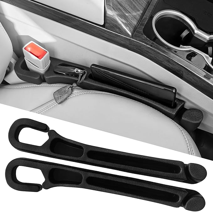 Car Seat Gap Filler 2 Pack with Organizer Hook, Car Seat Gap Plug Fills Gap Between Seat & Console Prevent Small Items & Tools from Falling Seat Side Gap Fits Cars, SUVs, Trucks & Sedans