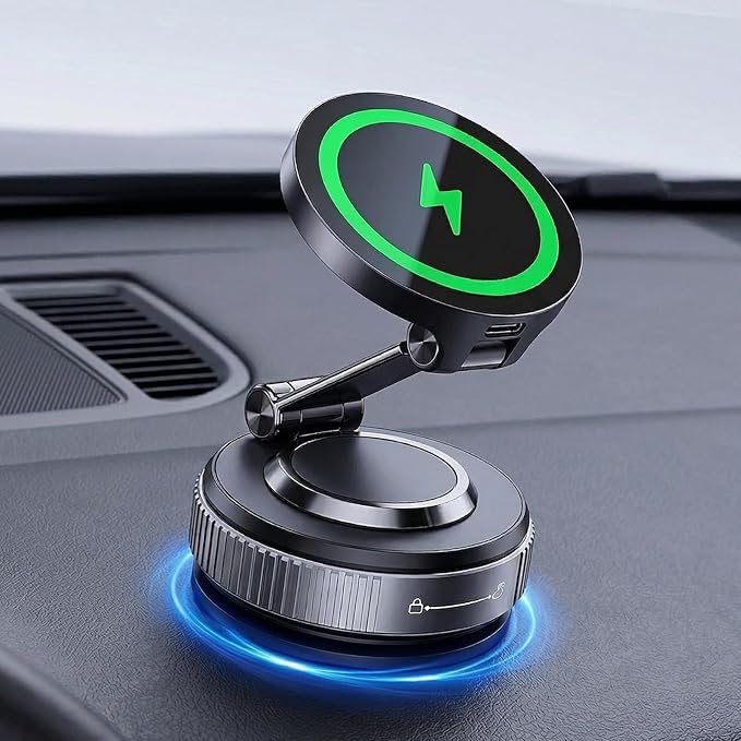 for Magsafe Car Mount Charger, 15W Fast Wireless Charging with Intelligent Cooling, 120LBS Ultra Suction Vacuum Magnetic Phone Holder, 780° Adjustable Metal Arm for iPhone 17 16 Air Pro Max