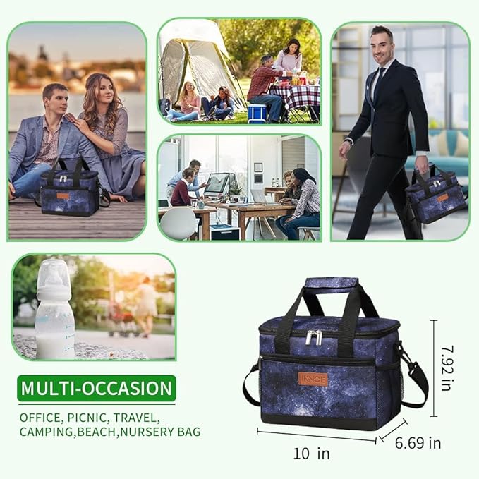 iknoe Insulated Lunch Bag, Foldable 8.5L Cooler Bag for Men & Women, Leakproof Thermal Design, Great for Office, Picnic, Travel, Lunch Box, Galaxy