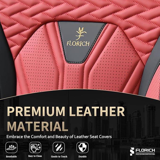FLORICH Leather Seat Covers, Car Seat Covers Full Set, Car Seat Protectors 5 Seats, Automotive Seat Covers Driver Seat Covers Fit for Most Cars Trucks SUV-Black&Burgundy
