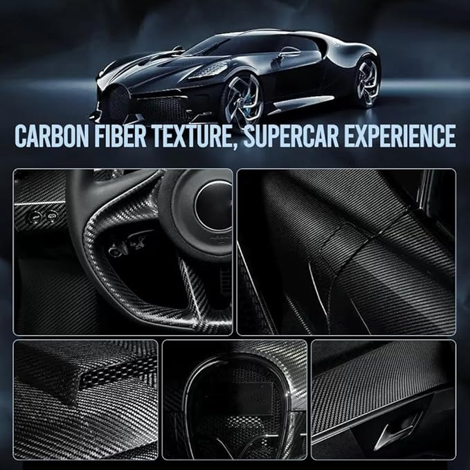 Carbon Fiber Leather car Steering Wheel Cover, Comfortable and Anti-Skid, Universal 15 inch (Black)