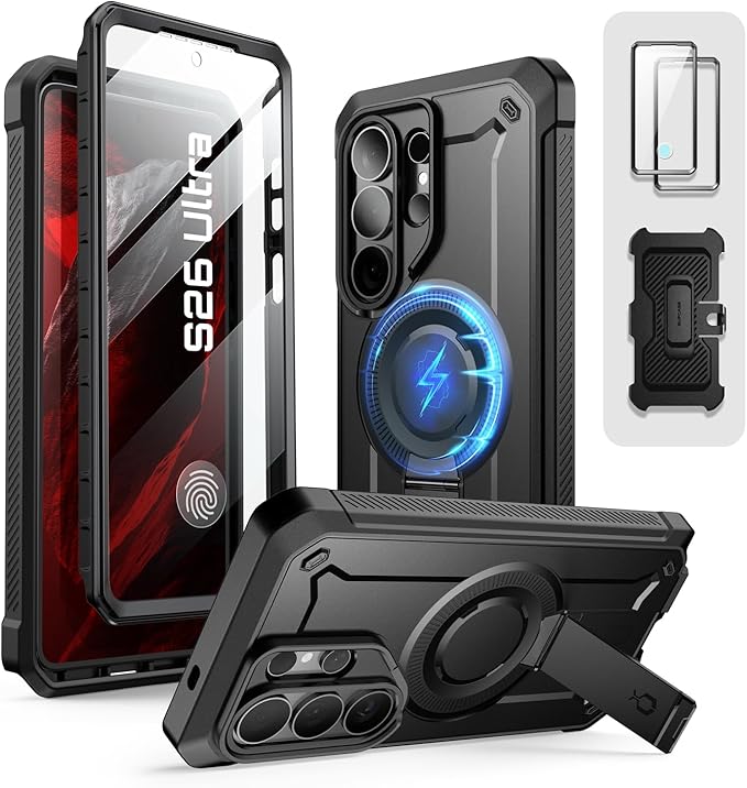 SUPCASE for Samsung Galaxy S26 Ultra Case with Stand, Military-Grade Drop Protection, Compatible with Wireless Charging/MagSafe, Built-in Screen Protector & Front Frame – UB Pro Mag, Black