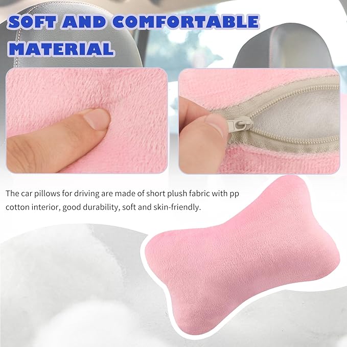 2PCS Car Headrest Pillow,Soft & Comfortable Car Neck Pillow for Driving Fatigue Relieve,All-Season Universal Cars Head Rest Pillows Automotive Interlor Accessorles for Cars (Pink/2PCS)